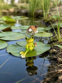 1pc Cute Frog & Mushroom Resin Decor, Adorable Frog Garden Sculpture, Suitable For Pond, Lotus And Other Gardening Decor, Great For Countryside Scenery, Miniature Fairy Garden Or Decorative Frog Ornament (Frog Mushroom) - Mushroom Tree Frog - View 5