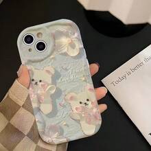 2pcs/Set (Cute Teddy Bear Print Phone Case + Handmade Bow Bracelet) Shockproof And Durable Phone Case For Galaxy, Honor X, HW, C53 C55, Comfortable Grip For Daily Use, X7B 4G - Milk Yolk Shell - View 3