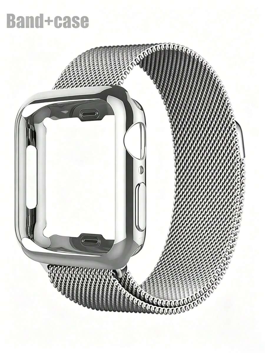 1 dây đeo đồng hồ Milanese bằng thép không gỉ + 1 ốp lưng đồng hồ TPU, phù hợp với 38mm 40mm 41mm 42mm 44mm 45mm 46mm 49mm, khóa từ tính, tương thích với Apple Watch Series 11 10 9 8 7 6 5 4, SE 3 2 1 Ultra3 2, Unisex - Bạc - Xem 1
