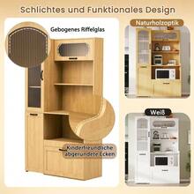 Highboard With Adjustable Shelves And Drawers, Kitchen Cabinet With Pull-Out Shelves And Ribbed Glass, Ideal For Dining Room, Living Room And Kitchen (Natural) - Natural - View 4