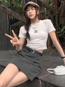 Quần jeans ống đứng rách họa tiết mèo Niche, kiểu dáng cạp cao, rộng rãi, tôn dáng. - Xám - Xem 7