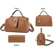 Umhängetaschen für Damen, Schultertaschen aus Kunstleder, Handtasche mit zwei Trageriemen, doppelt gerichteter Reißverschluss, mittelgroße Tasche mit Obergriff - Braun - Übersicht 5