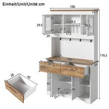 Large Kitchen Sideboard With Storage Space, Kitchen Cabinet With Glass-Fronted Compartments, 2 Drawers, Doors And Hanging Rail – Modern Sideboard For Kitchen, Dining Room And Entryway, 106 * 39 * 176.5 Cm - 查看 7