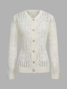 Women's Elegant Sweater Cardigan SeeThrough Lace Knit With Geometric Pattern Button-Front Open Coat For Fall Winter Formal Casual Wear, Back To School - Apricot - View 7