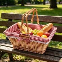 Picnic Basket,Lightweight And Portable,Large Capacity And Stylish Design,Made Of Willow And Rattan - Square - View 2