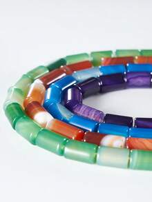 Hạt đá mã não sọc đỏ/xanh dương/tím/xanh lá cây hình chữ nhật tự nhiên 8*12mm, hạt rời dùng làm hạt đệm, hạt đá chữa bệnh hình trụ, hạt đá năng lượng hình ống, hạt charm tự làm đồ trang sức. - Nhiều màu - Xem 5