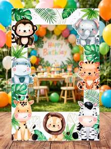 1 Set Jungle Animal Photo Frame Props, Jungle Animal Party Photo Frame Props, Paper Photo Frame For Birthday Party, Jungle Party Photography Backdrop Decor, Party Supplies, Photo Props, Wild One Birthday Party Decor, Baby Shower Decor, Jungle Animal Hunting Party Decor, Birthday Party Supplies, Birthday Gift, Party Favors - Animal - View 4