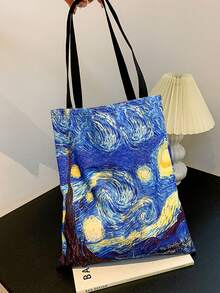 梵高大容量印花手提包，星夜夏季单肩包，杏花图案单肩手提包 - 彩色 - 查看 6