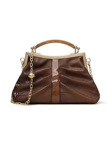 Retro Minimalist Printed Crossbody Bag With Adjustable PU Strap, Flap Closure, New Year - Clear - View 5