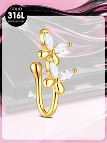 时尚假鼻环，无需穿孔即可佩戴，U型假鼻环饰品，精致假鼻圈，女士仿鼻环，金色夹式假鼻环 - 金色 - 查看 10