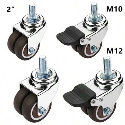 50mm 2" Heavy Duty Swivel Castor Twin Wheel Rubber Furniture Stem Caster M10/12+