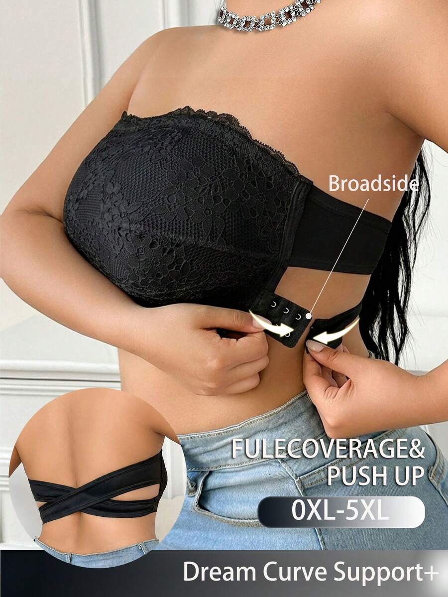 Women's Fashion Back Buckle Lace Patchwork Strapless Tube Top - Black - View 1