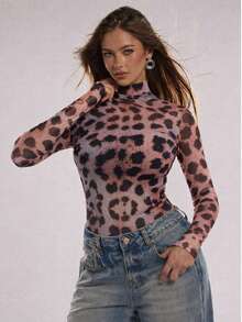Women's Long Sleeve Tulle Blouse With High Neck, Elegant, Simple, Sheer, No Transparency, Suitable For Evening, Stage, Concerts, And Beach. - Pink - View 8