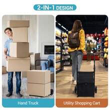 Carrito de compras plegable 2 en 1 con asiento – Carro utilitario de alta resistencia – Bolsa impermeable desmontable, mango ajustable, ruedas para todo terreno – Soporta hasta 150 kg – Perfecto para jardín, mercado, lavandería y viajes - Negro - Ver 2