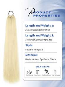 16inch/26 Inch/34 Inch Ponytail Extensions, Versatile Elastic Band Blond Ponytail Heat Resistant Extension For Women, Long Straight DIY Wrap Around Ponytail Soft Natural Synthetic Pony Tails For Christmas New Year Carnival Music Festival - Gold - View 5