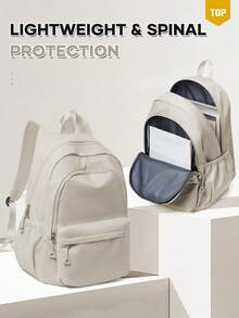 Mochila casual clásica/mochila universitaria, mochila para portátil de gran capacidad para mujeres, mochila ligera, unisex, mochila práctica para portátil que se adapta a portátiles de 15.6 pulgadas, mochila de unicolor, adecuada para estudiantes de secundaria y preparatoria, adolescentes, mochila para el trabajo/viaje, bolsa de viaje impermeable, mochila, bolsa de ordenador, regalo para mujeres - Beis - Ver 23