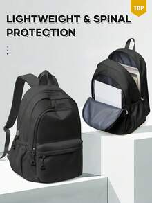 Mochila casual clásica/mochila universitaria, mochila para portátil de gran capacidad para mujeres, mochila ligera, unisex, mochila práctica para portátil que se adapta a portátiles de 15.6 pulgadas, mochila de unicolor, adecuada para estudiantes de secundaria y preparatoria, adolescentes, mochila para el trabajo/viaje, bolsa de viaje impermeable, mochila, bolsa de ordenador, regalo para mujeres - Beis - Ver 13