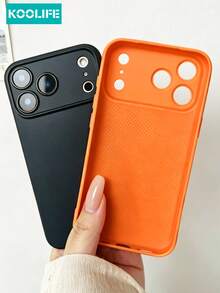 1 pieza Funda de teléfono suave de TPU de color naranja mate sólido Koolife, con gran diseño de recorte de cámara, protección anti-golpes, accesorio de moda diario, compatible con Apple 17/17 Pro/17 Pro Max - Naranja - Ver 8