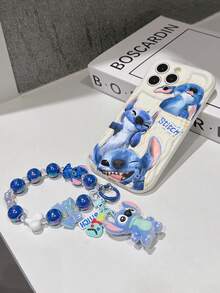 Disney Has Authorized, Phone Case - Chain Set, The Stitch Lilo & Stitch Phone Case Plus A Silicone 3D Or Fluffy Style Stitch Bracelet With Metallic Ring Removable Bracelet, Stitch And Angel Pattern, Compatible With Iphone 17/16/15/14/13/12/11/XS/XR/X Plus Pro Max, Wavy Design Phone Case For Girl, A Stylish Cartoon Summer Phone Case, The Perfect Gift Choice, Phone Protection, Durable Phone Cover, Great Gift For Friends And Family - Kiểu trắng B - Xem 6