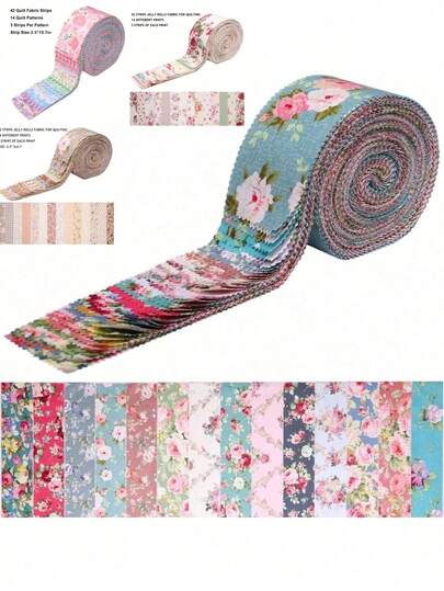 42 pièces de tissu carré pré-découpé - bandes de tissu à motif floral vintage de 6,5 * 50 cm - convient pour le patchwork, le scrapbooking, les artisanat DIY, la décoration d'intérieur - sans gaspillage, matériau durable, fournitures de couture de haute qualité