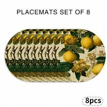 A Circular Placemat Featuring Fresh Lemon, Green Leaves, And Water Droplets, Suitable For Use In Spring, Summer, Autumn, And Winter. It Adopts A Multi-Color Pattern Design And Is Woven From 100% Polyester Fiber. - Multicolor - View 17