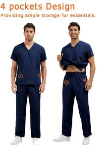 Unisex Durable Dental Clinic Workwear, Nurse Scrubs, SPA Doctor Nursing Uniform With Multi-Functional Pockets (Women Suggested To Order One Size Smaller) - Royal Blue - View 2