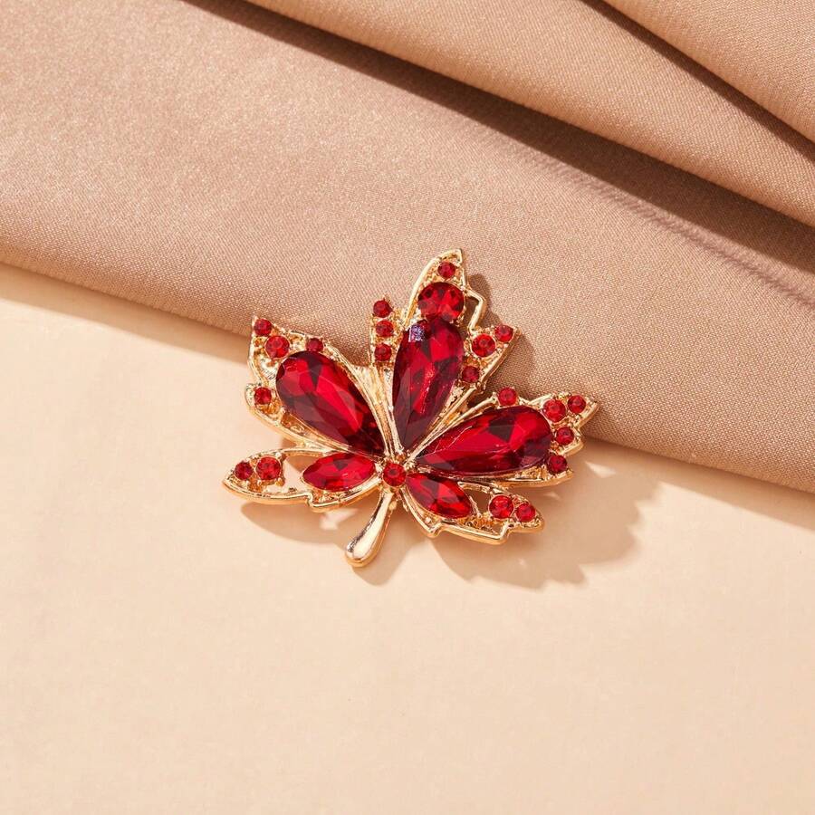 New Arrival Elegant Red Maple Leaf Brooch, Luxury Delicate Accessory For Shirt, Suit - Red - View 1