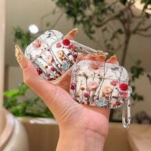 鲜艳花卉图案保护壳，兼容苹果无线充电盒，防刮擦、防震 - 無色 - 查看 4