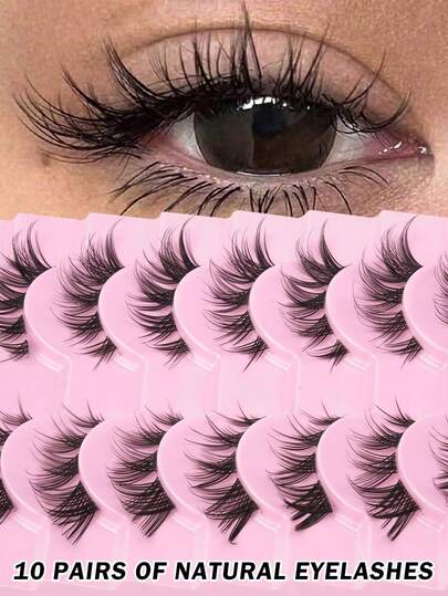 10 Pairs Natural False Eyelashes, Strip Lashes, 6-13mm Length, D-Curl Voluminous, Wispy Lashes, Natural & Thin, Reusable, Easy To Apply, Suitable For Dates, Parties, Etc. Fox Eye And Cat Eye Styles For Beginners. Natural & Elongated, Fairy-Like, Waterproof & Sweat-Proof, Reusable.
