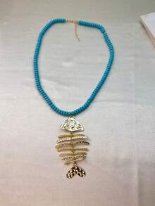 Collar con colgante de pez pintado a mano para mujer | Estilo bohemio multicolor de océano, regalo de Pascua para fiesta de playa - forma de espina de pescado - Ver 11
