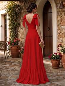 Vestido Largo Escote en V Espalda Descubierta para Mujer - Rojo - Ver 3