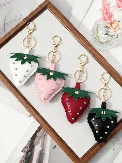 1pc Cute Punk High-Quality Multi-Color Rivet Faux Strawberry Pendant Keychain Bag Charm