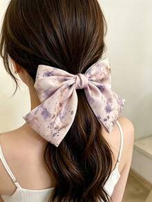 1pc Women's Large Bow Hair Clip, Soft Long Bowknot Hair Clip, Fashion Versatile Elegant Minimalist Solid Color Hair Accessory, Vintage Metal Hair Clip, Ideal Gift For Girls, Suitable For Daily, Casual, Party, Commute, Beach, Vacation, Hair Claw, Hair Barrette, Bowknot Elegant Polyester Hair Clip, All Seasons - Mauve Purple - View 4