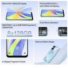 OPPO A78 智能手机，双卡双待，5000mAh 长续航电池，联发科天玑 700 5G 处理器，8GB+256GB 存储，黑色/紫色/蓝色可选，官方标准配置，国际版，USB Type-C 接口 - 多色的 - 查看 5