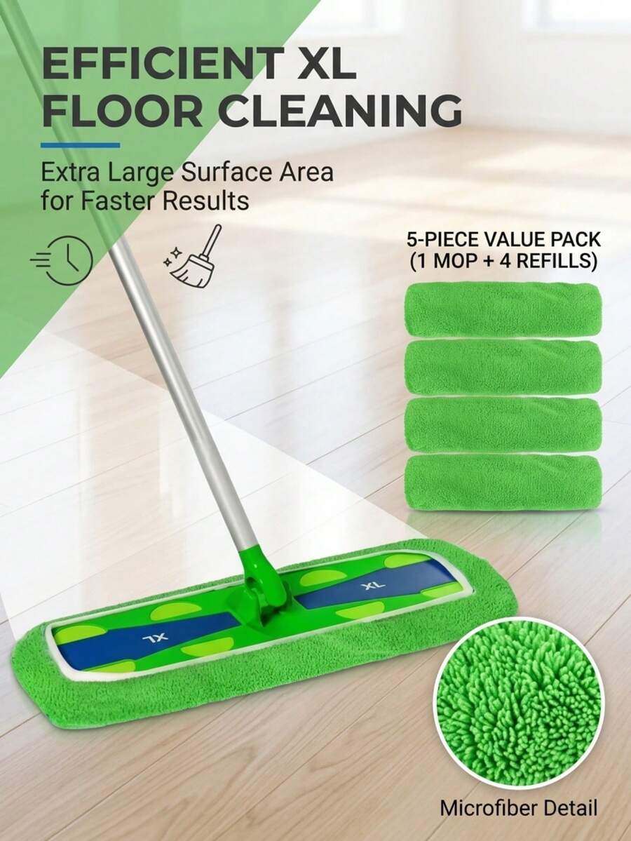 12pcs/6pcs/3pcs/1pc 10in*4.5in Compatible Microfiber Mop Pads For Brand Sweepers, Reusable And Washable Dry/Wet Cleaning, With Durable Elastic Plastic Material, Cleaning Supplies - Green - View 1