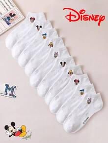 Disney 5双/1包 迪士尼刺绣男士短袜，礼品装，夏季袜，米妮、唐老鸭、黛丝卡通刺绣袜，男女通用，新奇舒适透气时尚袜，白色袜子 - 彩色 - 查看 11