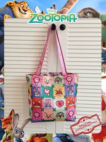 1 Pc Official Disney Licensed Zootopia Pattern Tote Bag, Large Capacity Reusable Shopping Bag,Lightweight Shoulder Bag, Cute Cartoon Handbag, Casual Tote,For Girls/Students/Teens/Youngster/Fans,For School, College, Commute, Grocery, Daily Use - Multicolor - View 9