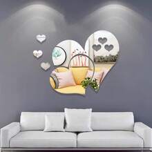 5 pezzi Adesivi murali a specchio in acrilico rimovibili a forma di cuore, decorazioni a specchio in acrilico fai-da-te non a specchio per bagno, soggiorno, camera da letto, sala da pranzo, ufficio, palestra, caffè - 5 adesivi murali a forma di cuore con specchio - Visualizzare 5