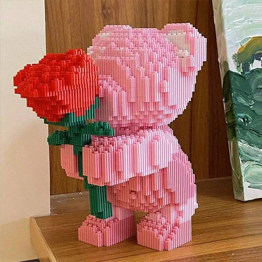 1000pcs Bouquet Bear Building Blocks Puzzle, Romantic Assembly Toy Collection Model Home Decor Birthday Gift, 1 Piece Room Decor, Office And Home Decoration, Durable Plastic Construction Kit, Perfect Gift For Halloween/Thanksgiving/Christmas