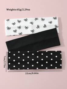 Set de 3 diademas elásticas de mujer con lazo, estampado de lunares, suaves y antideslizantes, accesorios para el cabello versátiles para uso diario, playa, festivales y fiestas - Multicolor - Ver 6