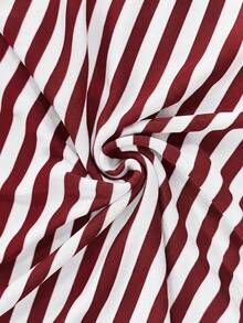 Nueva camiseta elegante y con estilo de hombro asimétrico con rayas, manga corta asimétrica y fruncido en la cintura, adecuada para uso diario, playa, campus, vacaciones y uso casual de verano - Rojo y blanco - Ver 7