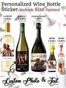 Customizable Photo And Text Wine Bottle Stickers, Providing 4 Sizes Suitable For Different Bottle Types, Personalized Photo Wine Bottles, Personalized Photo And Text Wine Bottle Stickers, Custom Wedding Style Stickers - Multicolor - View 1