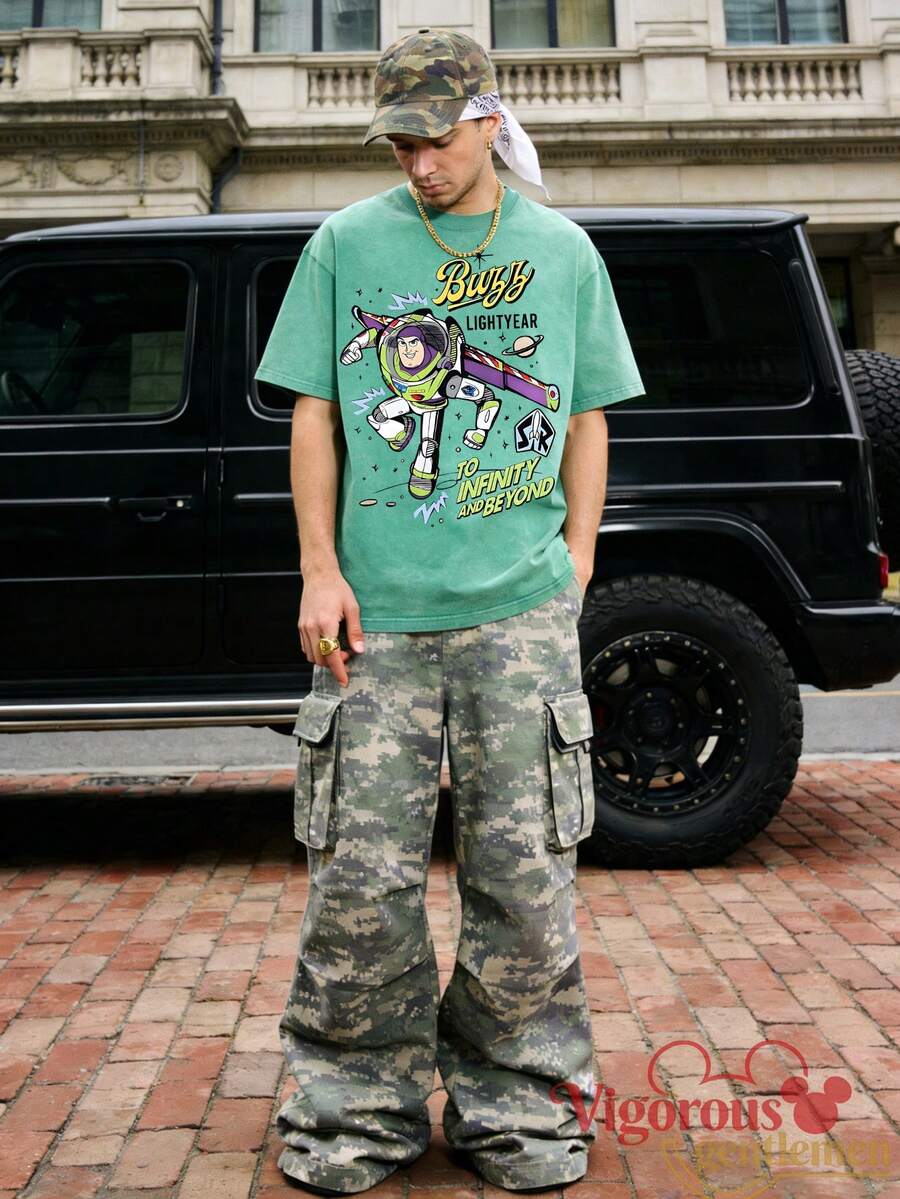 Disney "Buzz Lightyear To Infinity And Beyond" Toy Story Vintage Washed T-Shirt - 薄荷綠 - 查看 1