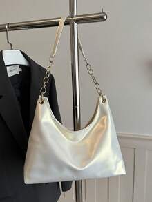 2026新款复古链条腋下包，新月极简通勤手提包，女士小众设计 - 米色 - 查看 3