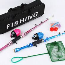 Double Rod & Reel Set Telescopic Fishing Poles With Push Button Closed Reels Tackle Box Landing Net & Storage Bag Combo - Royal Blue - View 3