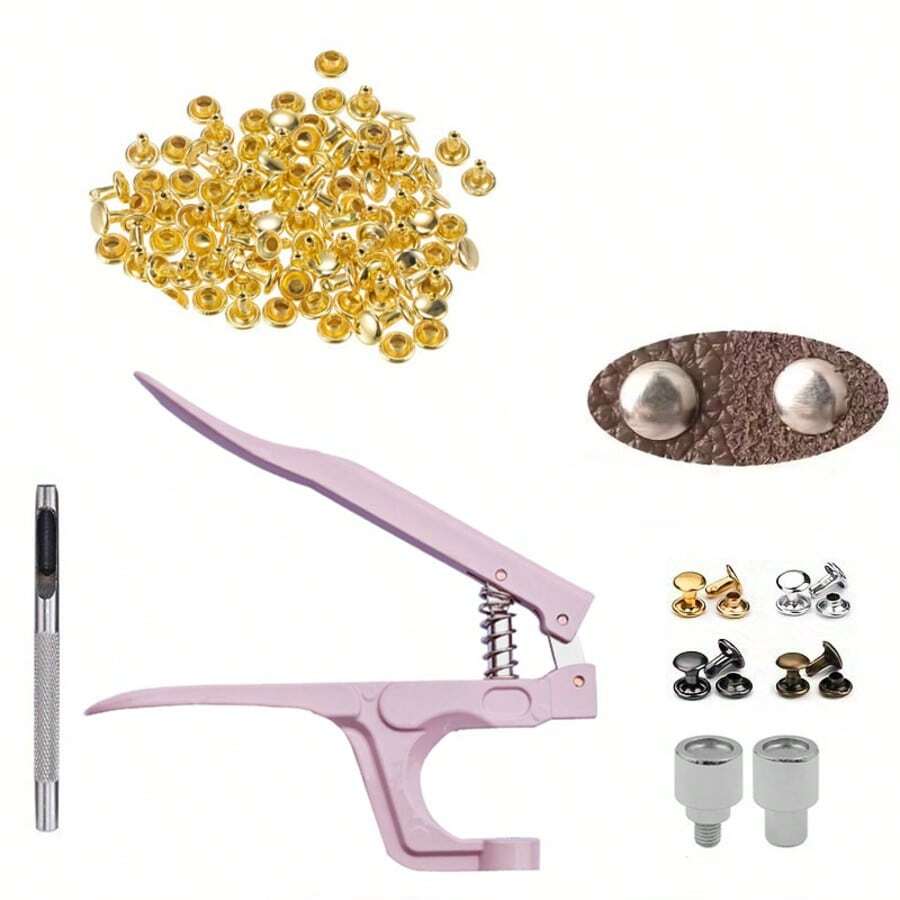 8毫米小型双头皮革铆钉，金属管状铆钉，带钳子工具，适用于DIY皮革工艺品、服装、鞋子、包袋、腰带的维修和装饰 - 8mm - 查看 1