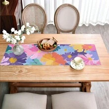 1pc French Romantic Style Macaron Color Large Handpainted Floral Pattern Table Runner, Rectangular Decor Suitable For Dining Table, Coffee Table, Sideboard, TV Stand, Vanity, Nightstand, Applicable For Weddings, Afternoon Tea, Birthday Parties And Various Holiday Gatherings - Multicolor - View 8