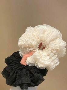 2pcs/1pc Elegant Lace Hollow Sausage Shaped Hair Accessories, Crispy Texture, Black And White, Multifunctional, Silky Smooth, Floral Pattern Decor, Soft And Durable, Suitable For Women. It Can Be Used As Hair Clips, Hair Ties, Ponytail Holders, Headbands. Great Gift For Mom Or Girlfriend.,Beach,Travel - Multicolor - View 6
