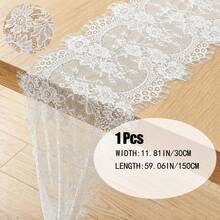 5pcs 12" X 120" White Lace Table Runner, Vintage Wedding Baby Shower Party Decor, Country Rose Embroidery Boho Style Table Runner - A - View 11