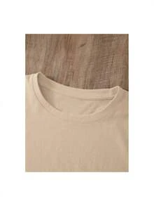 Plus Size Cotton Summer T-Shirt For Women. Unisex Size. YOCASA Women's Casual Summer T-Shirt With A Round Neck, Fitted Short Sleeves, And An Oil Painting Print Featuring Flowers, Hearts, Cherries, And Lettering. Simple And Casual Fabric, Sporty Style, Ideal For Everyday Wear And Valentine's Day Dates. 1 Pc, Pure Heavy, 95% Polyester 5% Spandex. Sweat-Wicking Material, Soft And Skin-Friendly. - 杏色 - 查看 5